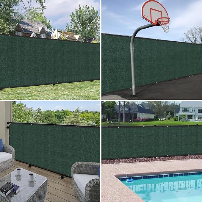 Windscreen4less Privacy Fence Screen Heavy Duty Windscreen Fencing Mesh Fabric Shade Net Cover with Brass Grommtes for Outdoor Wall Garden Yard Pool Deck, 8'x2' Green