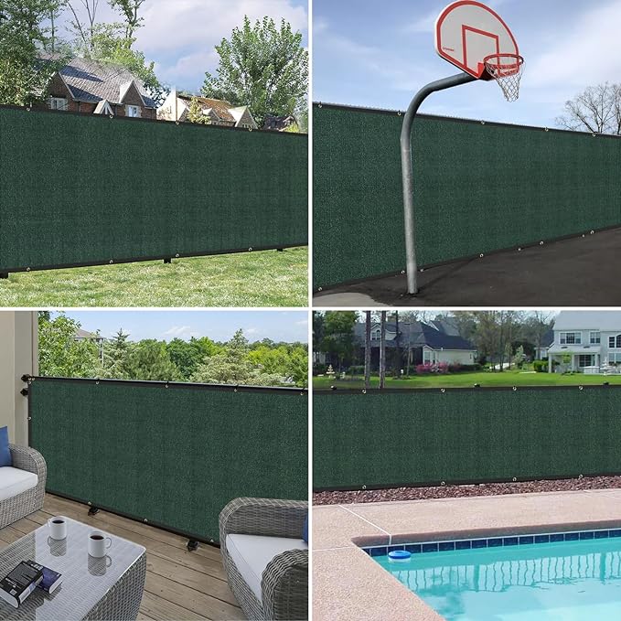 Windscreen4less Privacy Fence Screen Heavy Duty Windscreen Fencing Mesh Fabric Shade Net Cover with Brass Grommtes for Outdoor Wall Garden Yard Pool Deck, 8'x140' Green