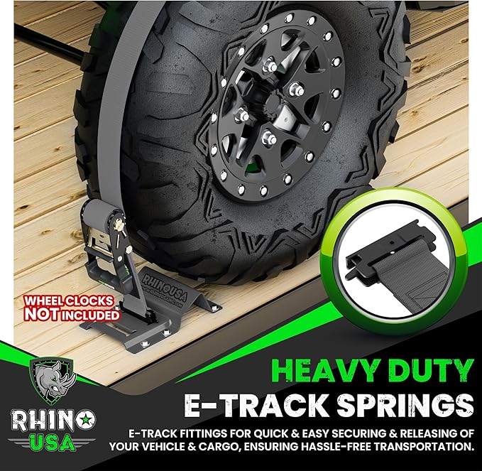 Rhino USA E Track Ratchet Tie Down Straps (4,500lb Break Strength) - Includes (2) Premium 2" x 16' eTrack Tie Downs - Ultimate Heavy Duty eTrack Cargo Strap System for Trailer, Truck, Motorcycle