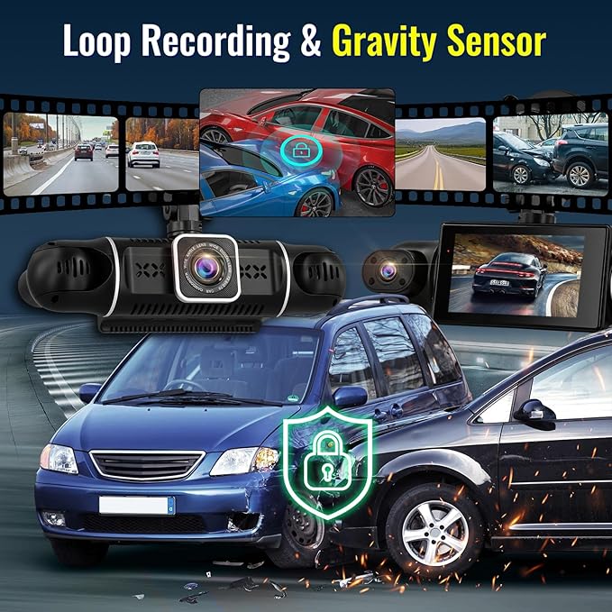NHOPEEW 4 Channel Dash Cam 360° Coverage: Front 2K + Triple 1080P Car Camera Built-in WiFi Car Camera with App, Front Rear Left Right Inside with G-Sensor/Night Vision/Loop Recording + 64GB Card