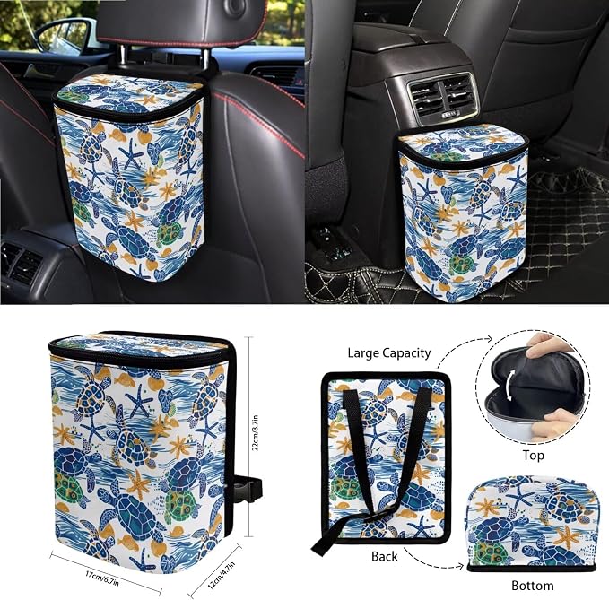 Sea Turtle Print 18Pcs Automotive Seat Covers & Accessories Full Set High Back Bucket Seat Covers for Car Front and Back Seats with Steering Wheel Cover Safety Belt Pads etc