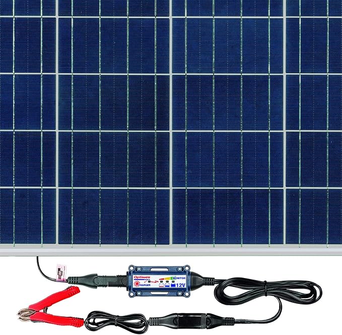 OptiMATE SOLAR + 80W Solar Panel, TM-523-8, Solar Pulse Charger, Tester & Maintainer for 12V batteries, with 80W solar panel