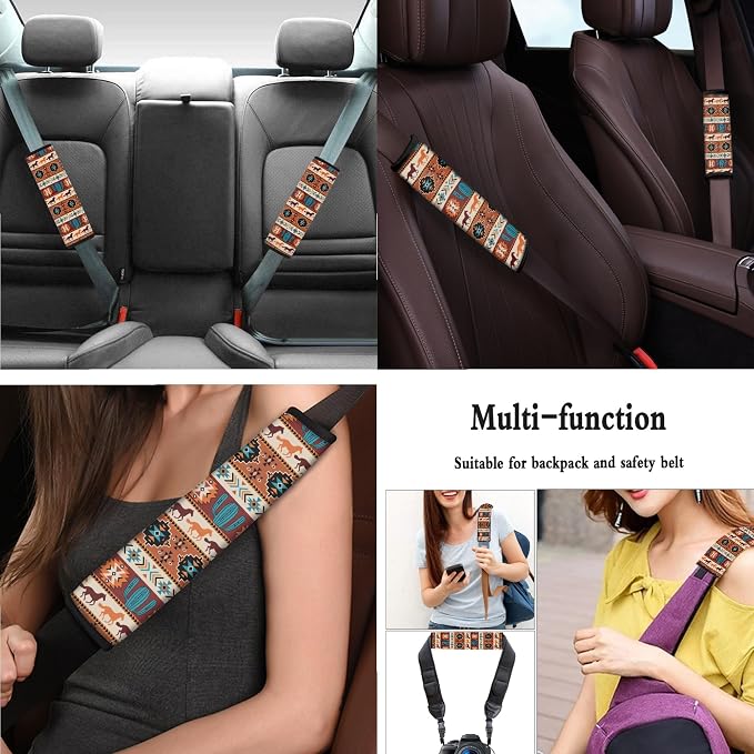 Western Seat Covers Full Set with Aztec Western Horse Steering Wheel Cover, Shoulder Pads, Cactus Seat Covers Car Accessories Universal Fit for Most Cars, Brown