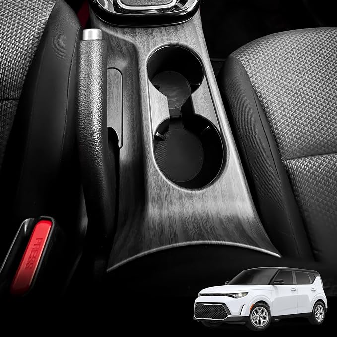 YOUTOOCAR Water Cup Holder Trim Cover Compatible with Kia Soul 2020-2026 Accessories (Wood Grain)