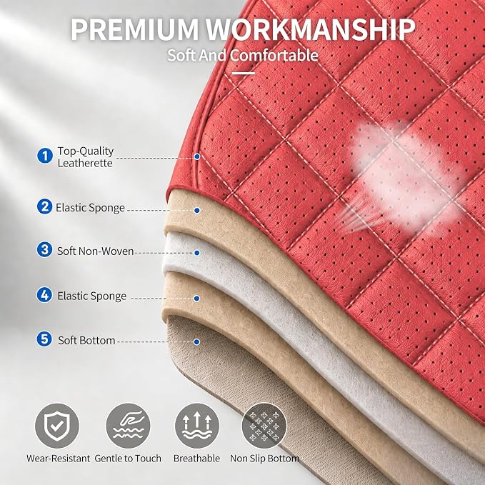 Fit Escape Car Seat Covers for Ford Escape 2001-2025 2026 - Luxury Leather, Anti-Slip, All-Weather, Waterproof & Breathable, Airbag Compatible, 2 Front Seats Only (Red)