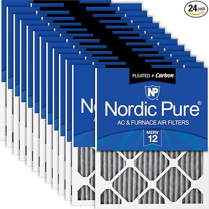 Nordic Pure 16x20x1 (Actual Size: 15 1/2 x 19 1/2 x 3/4) Furnace Air Filters MERV 12 Pleated Plus Carbon 24 Pack