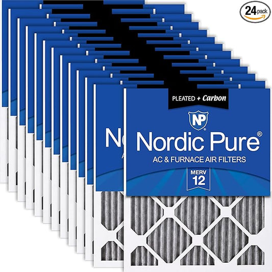 Nordic Pure 10x20x1 (Actual Size: 9 1/2 x 19 1/2 x 3/4) Furnace Air Filters MERV 12 Pleated Plus Carbon 24 Pack