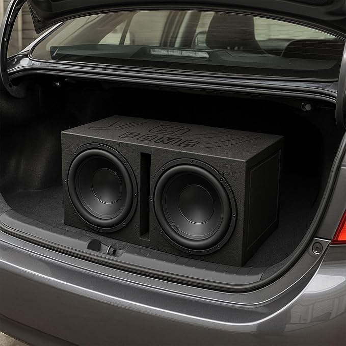 QPower 12 Inch Dual Subwoofer Box, High-Performance Vented Speaker Enclosure, Black - Car Audio and Sound System Accessories - Portable Equipment for Subwoofers
