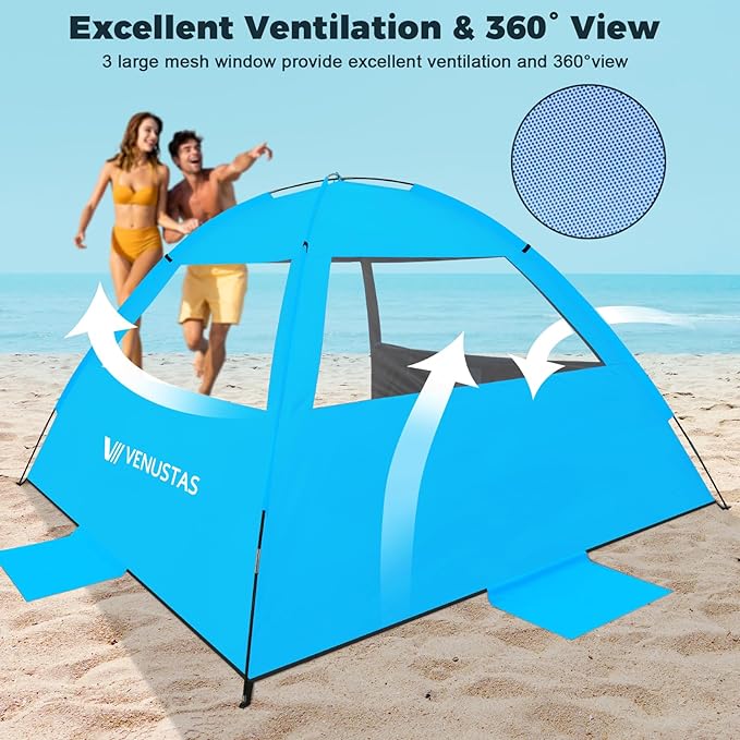 Venustas Beach Tent Sun Shelter for 3/4/6/8 Person, UPF 50+ UV Protection Beach Canopy, Lightweight and Easy Setup Cabana, Portable Shade Tent