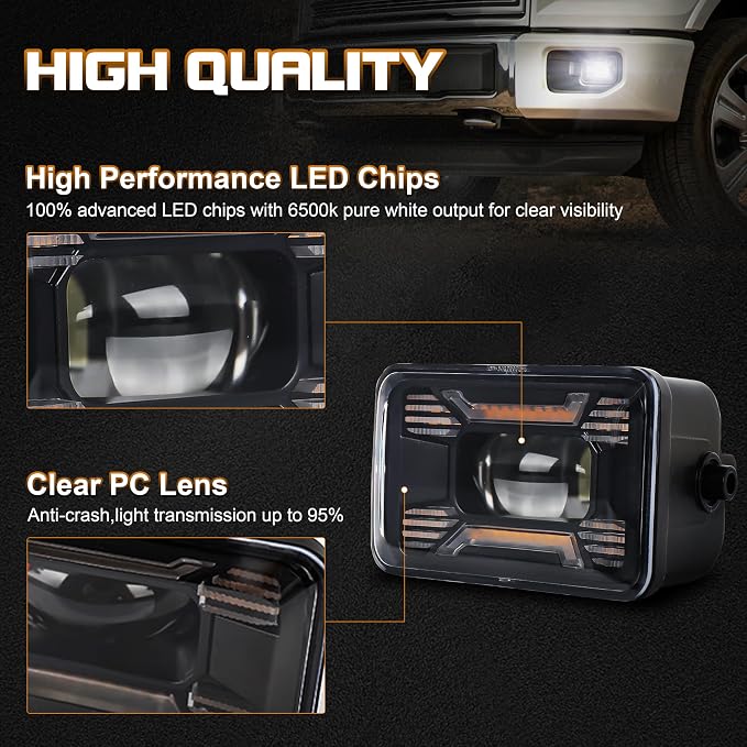 Tire Inflator Portable Air Compressor + F150 Fog Lights with Amber DRL/Turn Signal Rectangular Fog Lights, Upgraded Color LED Screen Air Compressor with Pressure Gauge Auto Shut-off for Car Moto Bike