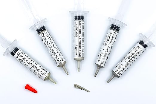 TechDiamondTools Diamond Polishing Compound Kit of 5 Polishing Paste USA Made 5000 8000 14000 50000 100000 Grit for Marble Glass Metal Rock Jewelry Resin Silver with 25% of Diamond Powder