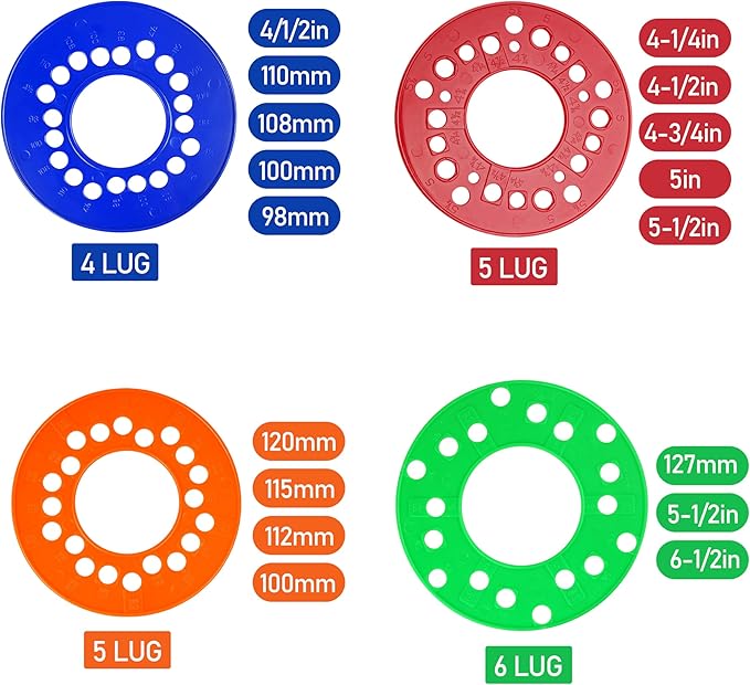 eaacaa 4Pcs Wheel Bolt Pattern Measuring Guides | 4 | 5 | 6 Lug Measuring Tool - SAE & Metric Bolt Pattern Template,Precise Trailer,Car,SUV Axle Bolt Circle Tool-Set