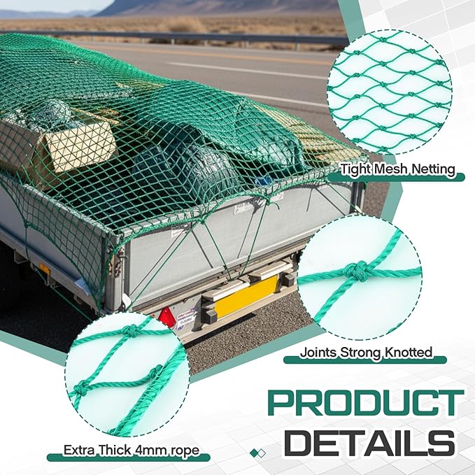SATINIOR 5 x 8 ft Heavy Duty Cargo Net Truck Bed Network Cover with 18pcs Ropes Bungee Cargo Net Car Sealing Network Rope for Trailer Pickup Truck