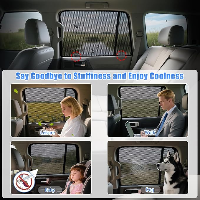 ZATOOTO Car Window Shades Toyota RAV4 2019-2024 for Rear Window | 2-Pack Baby & Pet Sun Shades | Blocks 99% UV & Heat | Breathable Mesh Privacy Screen | Bug-Free Design for Camping & Travel