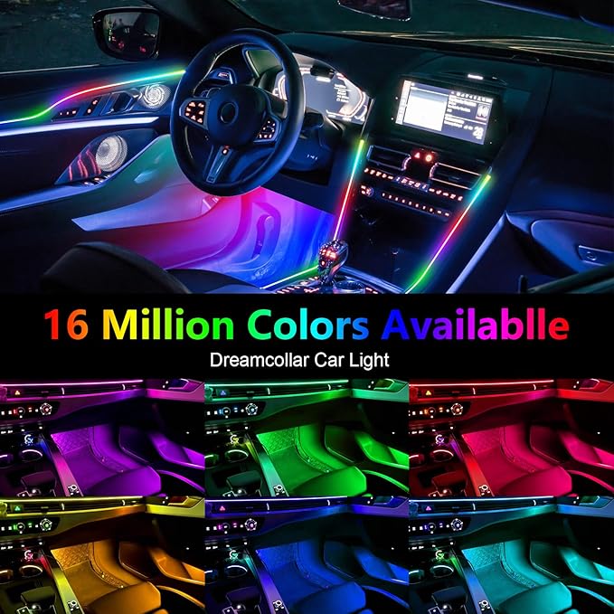 Dreamcolor Acrylic Interior Car Lights, WEBUPAR Car Accessories 6 in 1 Car LED Strip Lights with APP Control and 213 Modes, 175 inches 593 LEDs Fiber Optic Lights, RGB Neon Light Kits