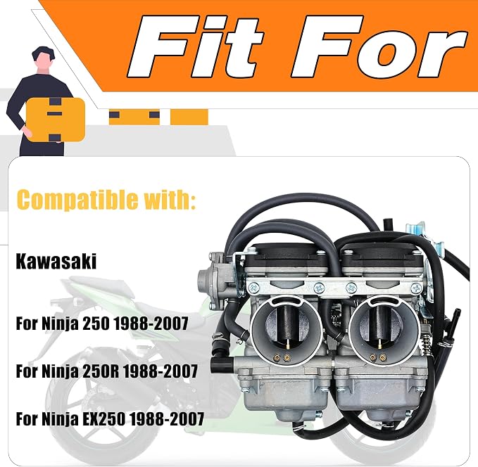 Carburetor Fit for 1988-2007 Kawasaki Ninja 250R 250 EX250, Repalces# 15001-1433, 15003-1602