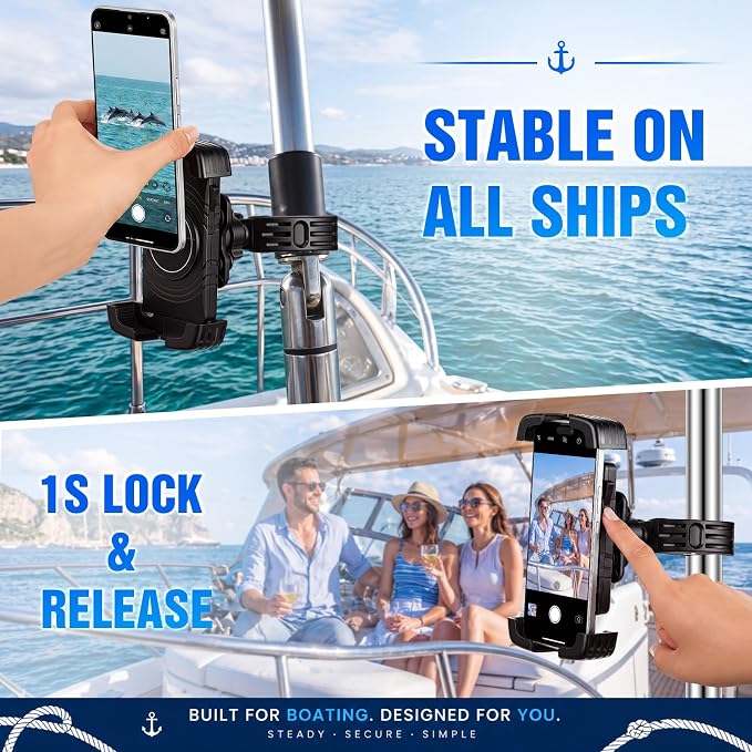 Tellegloww 1 Pack Boat Phone Holder, Marine Cell Phone Holder No Sunshade, Black 360 Degree Adjustable Knob Crab Clamp, Smartphone Accessory for Boat Rail, Car, Cycling, Pontoon and Outdoor Use