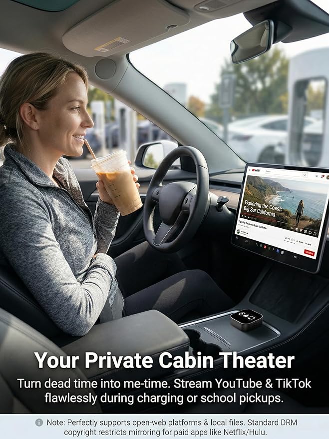 4-in-1 Wireless CarPlay Android Auto Adapter – AirPlay & Miracast Media Hub – Seamless for Mixed Families – 5.8GHz Low-Latency & Auto-Connect – Factory Wired Cars Only (Coal Black)