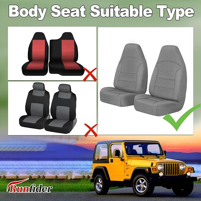 Custom Seat Covers for Jeep Wrangler TJ 1997 1998 1999 2000 2001 2002 Heavy Duty Cloth Protector Interior Accessories，Waterproof & Machine Washable, Foam Padded - Gray（Front）