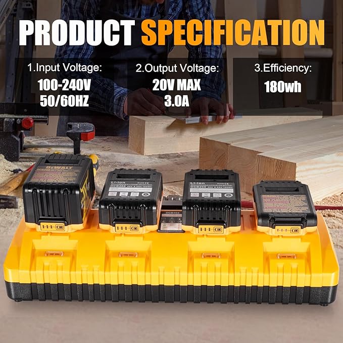 DCB104 Replacement for Dewalt Battery Charger Station, 4 Port Fast Rapid Charging Station with USB and Type-C Ports Compatible with All Dewalt 12V 20V Max Lithium Battery