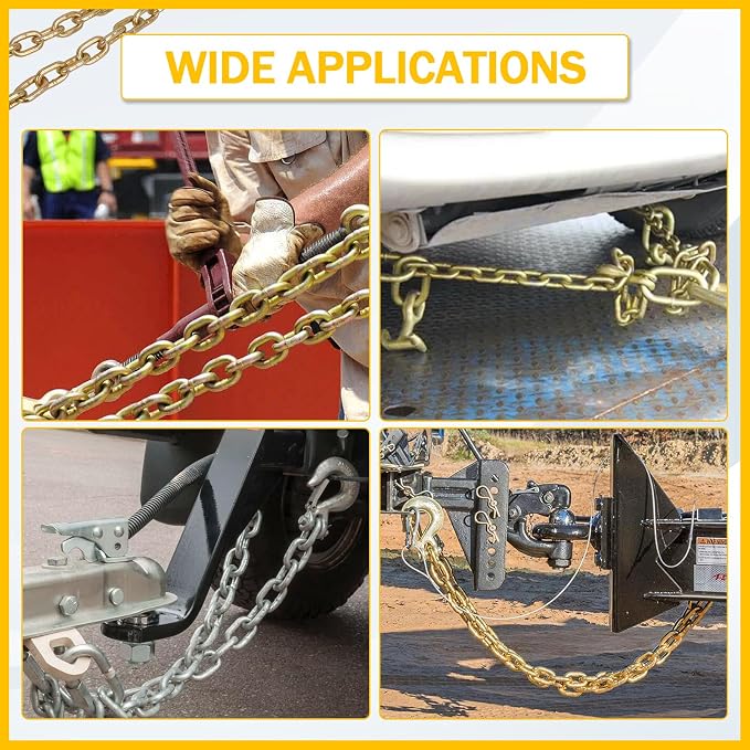 3/8" x 20 FT G70 Transport Tow Chain with Grab Hooks 6600 Lbs Working Load for Transport Tie Down Binder Chain Flatbed Truck Trailer