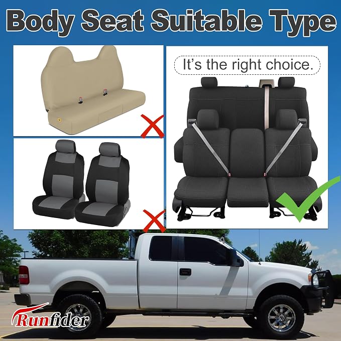 Custom Bench Seat Covers for Ford F150 XLT Super Cab 2004 2005 2006 2007 2008 Heavy Duty Cloth Protector Interior Accessories，Waterproof & Machine Washable - Black (Front & Rear)