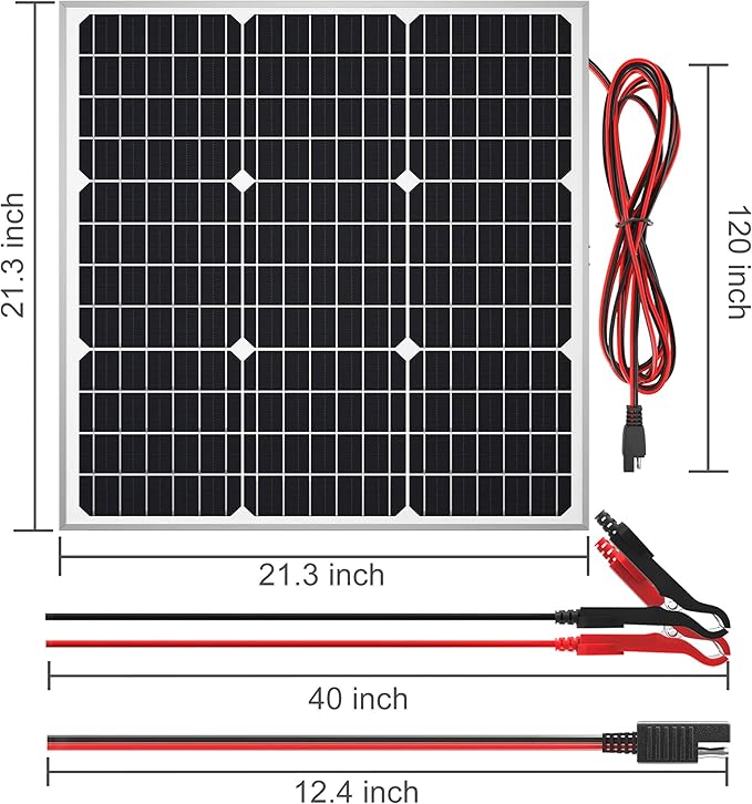 SOLPERK Solar Panel Kit 50W 12V, Waterproof Solar Battery Trickle Charger Maintainer + Waterproof Controller + Adjustable Mount Bracket for Boat Car RV Motorcycle(Without Mounting Bracket)