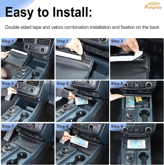 Aunginsy Center Console Shifter Storage Tray Cover Lid Compatible with Ford Maverick 2022 2023 2024 2025 2026, Car Gear Shift Organizer Tray Box Groove Insert Slot Cover PU Leather Accessories
