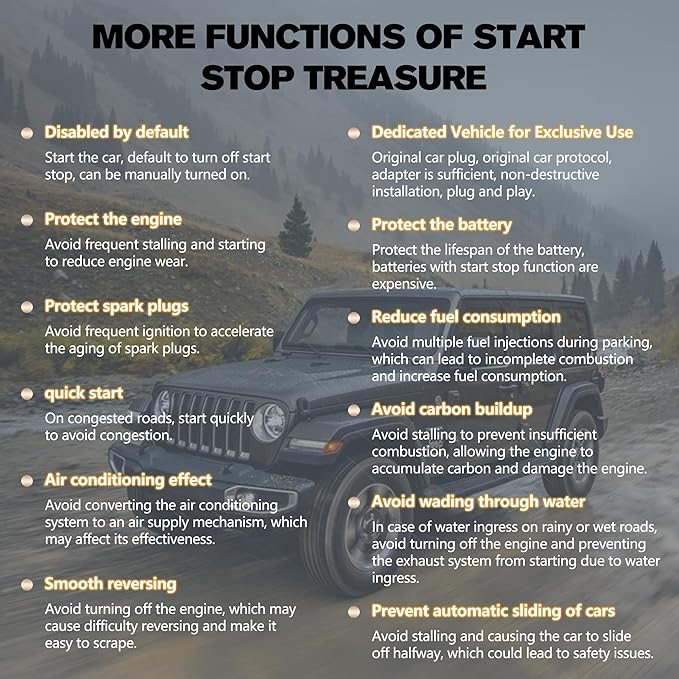 Autostop Eliminator Fit for 2018-2026 Wrangler JL JLU & 2020-2026 Gladiator JT (Not fit 4XE), Plug & Play Car Start Stop Eliminator, Auto Start-Stop Disabler Accessories