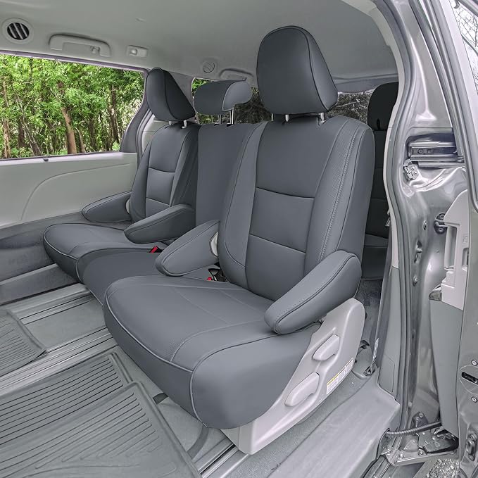 FH Group Custom Fit Car Seat Covers Specifically Made for 2011-2020 Toyota Sienna 8 Passenger, Car Seat Cover 2nd Row, Automotive Seat Covers in Solid Gray Faux Leather, Waterproof and Washable