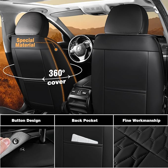 Car Seat Covers Full Set, Nappa Leather Waterproof Car Seat Protector, Airbag Compatible Universal Automotive Cushions Fit for Most Sedans, SUVs & Trucks