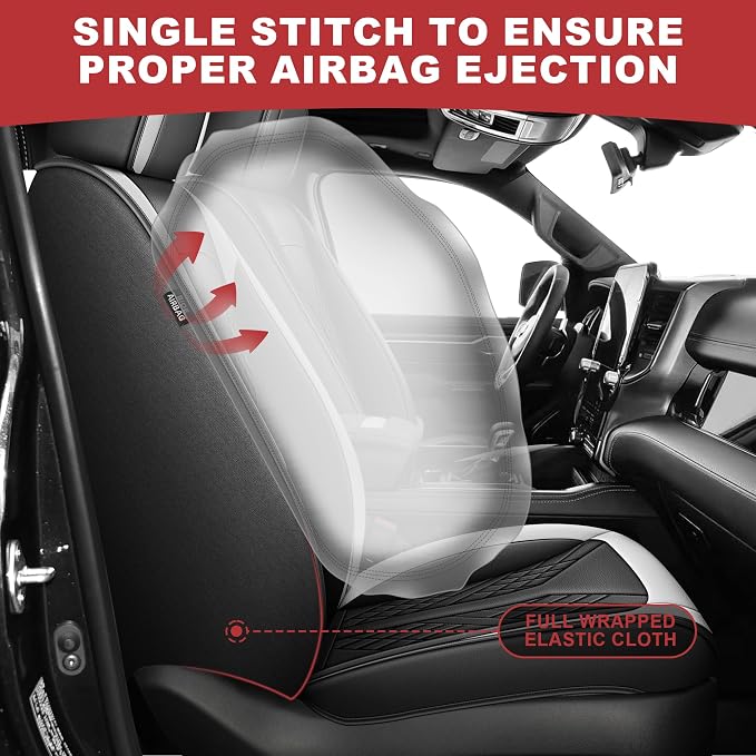 TTX for Dodge RAM 1500 2500 3500 2012-2025 2026 Seat Covers - Waterproof Faux Leather Seat Cushion Cover and Flat Bench(Full Set/Black&Light Grey)