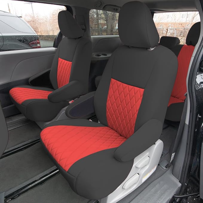 FH Group Custom Fit Car Seat Covers Specifically Made for 2011-2020 Toyota Sienna 7 Seater with Ultraflex Neoprene Water Resistant Automotive Seat Covers - Full Set Red