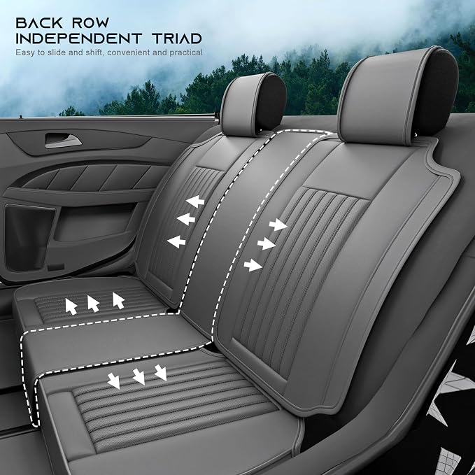 5 Pieces ZC Front and Rear Car Seat Covers, Waterproof Nappa Leather Full Set Car Seat Protectors, Universal Auto Interior Fit for Sedans SUV Pick-up Truck, Grey