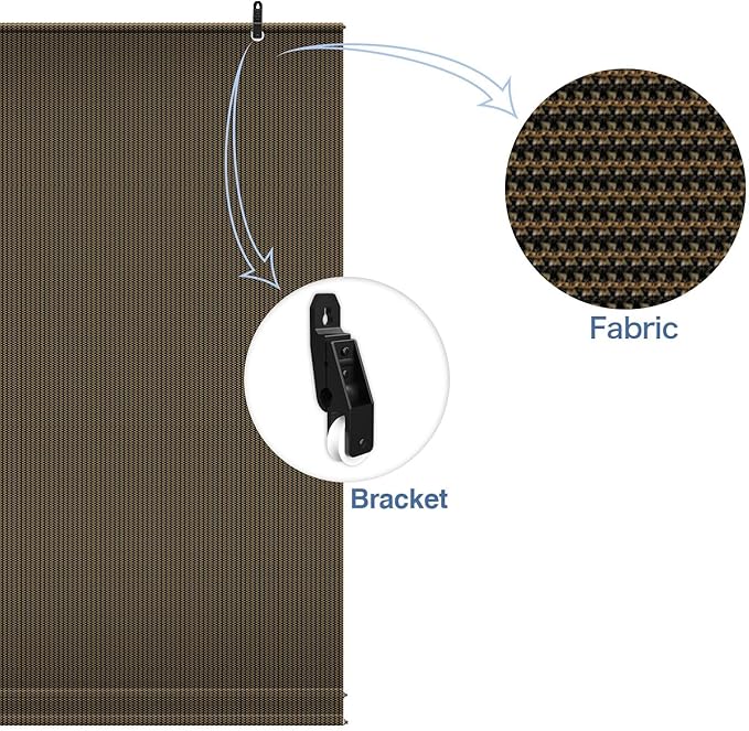 E&K Sunrise 8'W x 7'H Roll Up Outdoor Roller Shade Blind Sun Shade UV Block for Patio, Porch, Backyard, Gazebo, Deck, Pergola (Brown)