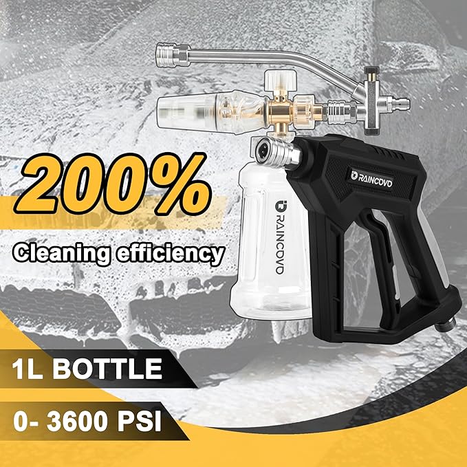Raincovo Foam Cannon with Short Pressure Washer Gun, Dual Connector Accessories, Snow Soap Attachment for Car Wash, 5 Nozzles Tips with Holder, 1/4” Quick Connect, Additional 1.1 mm Orifice Nozzle