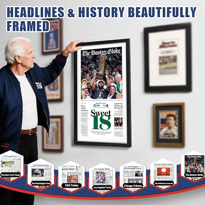 JupDec 11 × 22 Up to 13 × 24 Newspaper Frame, Premium Wood Display Case with Acrylic Panel, Wall Mount or Tabletop Stand, Perfect for Home & Office Decor, Ideal Gift for Collector, 6 Pack, White