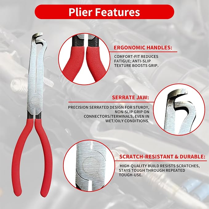 Electrical Disconnect Pliers for Cars 5-Piece - Electrical Connector Disconnect Tool Set, Automotive Plug Connector Separator Removal Tool & Hose Clamp Pliers(Straight+60 Degree)