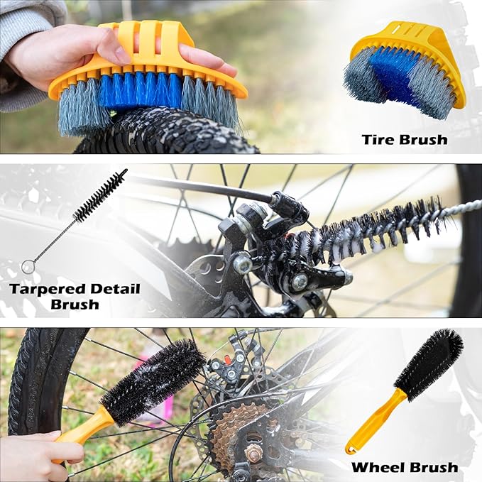 focopot Bike Cleaning Kit with Bicycle Cleaner(25 oz),Degreaser(10 oz),Oil Lubricant(2 oz),Cleaning Brush Tools,Bike Chain Cleaner Kit to Clean and Lube Mountain/Road/MT/EBike