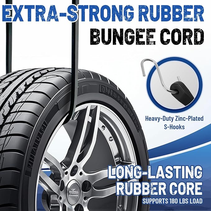 Bungee Cords with Hooks (10 Pack) – 10", 15", 21", 31" Heavy Duty EPDM Rubber Tarp Straps, Max Stretch 2X, Load 180+ LBS, Crimped S Hooks for Cargo, Trucks, Camping, Outdoor Use