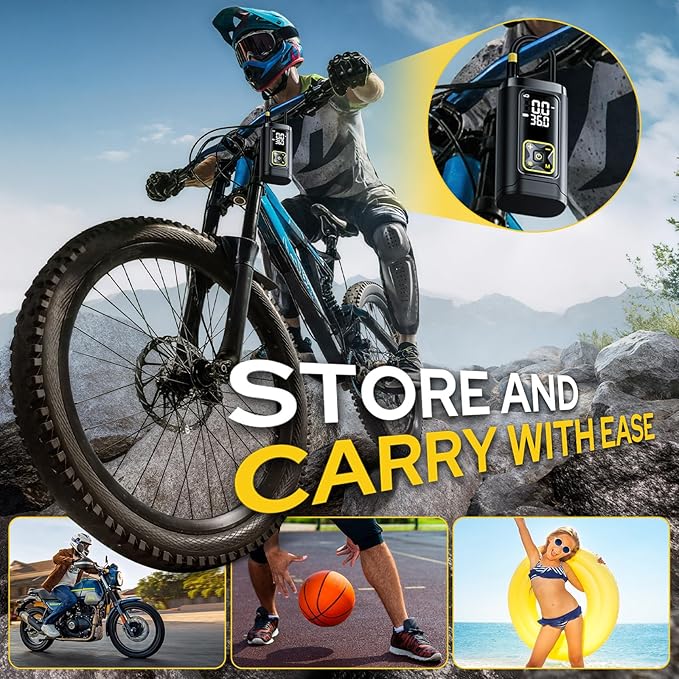 Tire Inflator Portable Air Compressor for Car Tires with Gauge, 150PSI Fast Bike Air Pump for Auto, Motorcycle, Bicycle, Balls, Digital Tire Pump with LED Light, Auto Shut-Off