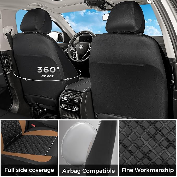 FLORICH Seat Covers, Atomutive Seat Covers Full Sets, Waterproof Seat Cover for Cars, Luxury Leather Universal Seat Cover Accessories Fit for Most Cars SUV Truck Sedans(Brown)
