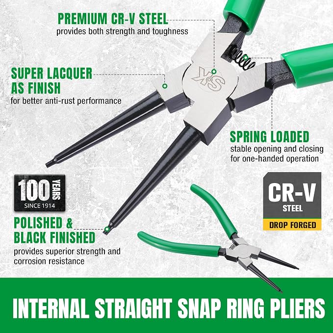 SK 7-Inch Snap Ring Pliers, Internal Circlip Pliers with Straight Jaw, Tip Diameter 0.07'', Premium CR-V Steel