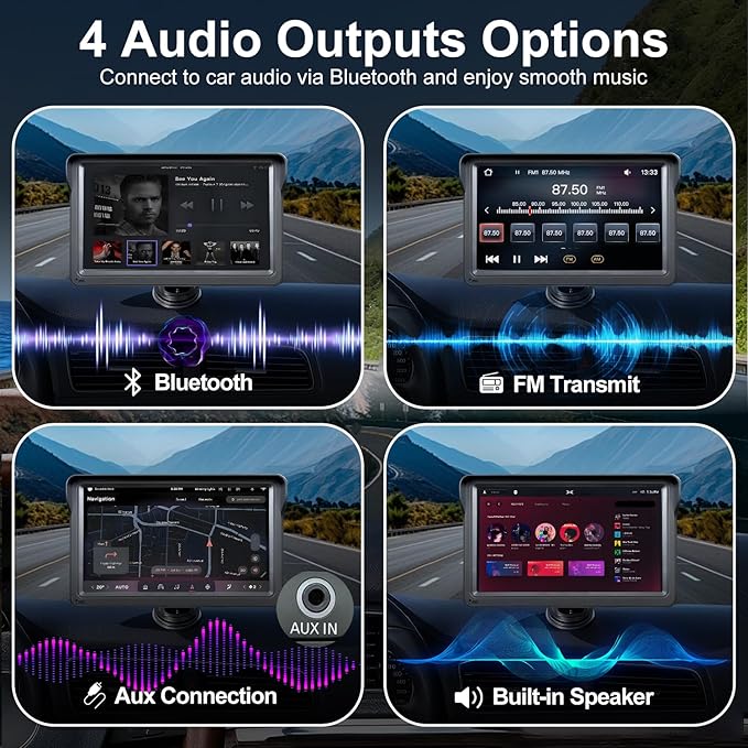7" Wireless Carplay Screen for Car, for Apple CarPlay & Android Auto, Touch Screen Wireless Car Play Mirror Link with Backup Camera, GPS, Voice Control Carplay Car Stereo
