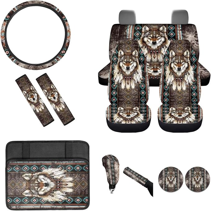 BIGCARJOB 12 Pieces Dream Catcher Car Seat Cover Set Universal Steering Wheel Covers,Armrest Pads,Auto Seat Protector Full Set,Fit Most Vehicle,Cars,Sedan