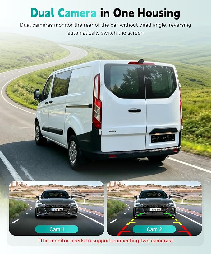 Dual Lens Brake Light Backup Camera for Ford Transit 2012-2015, High Mount Third Brake Light Rear View Camera, OEM Replacement Reverse Parking Camera with Night Vision, Wide Angle, IP67 Waterproof