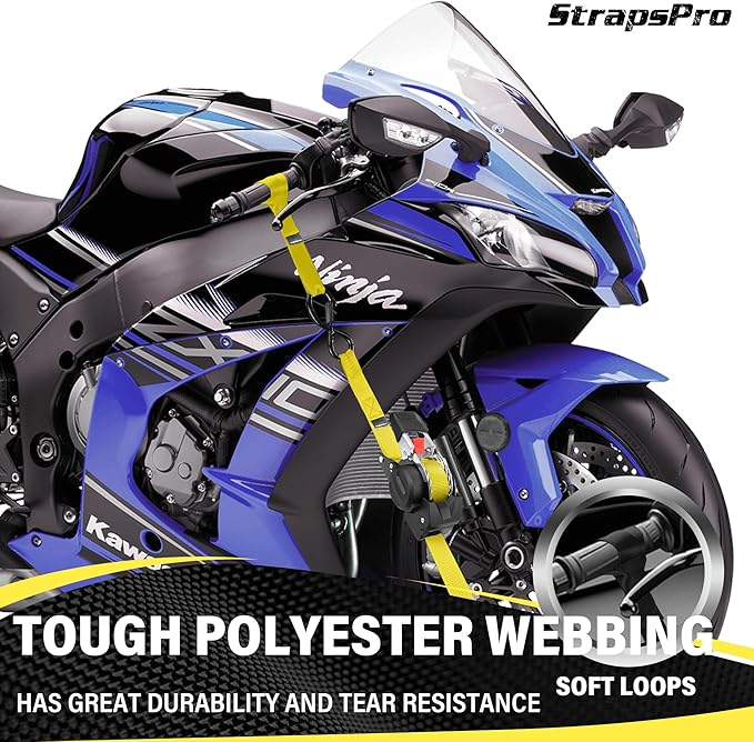 Retractable Ratchet Straps, 1763lb Break Strength Yellow Self Retracting Ratchet Straps Heavy Duty with Soft Loops, 1'' x 10FT Auto Tie Down Straps Easy Retract for Motorcycle, Truck, Cargo, 4 Pack