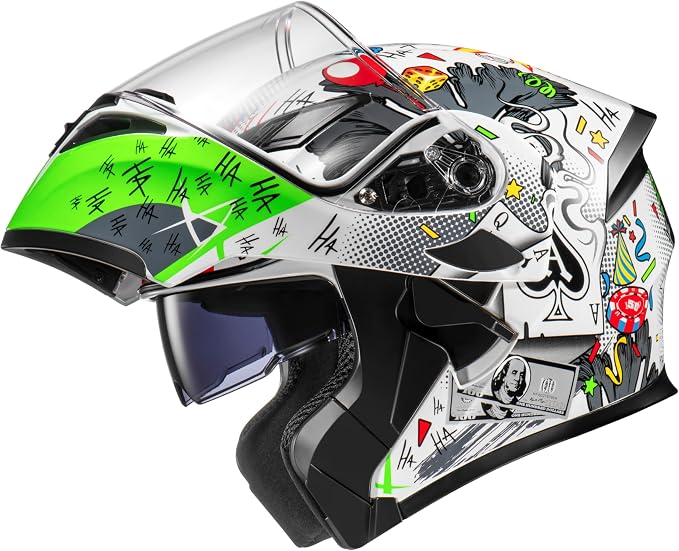 KYPARA Motorcycle Dual Visor Flip up Modular Full Face Helmet with DOT Certification of Impressionism