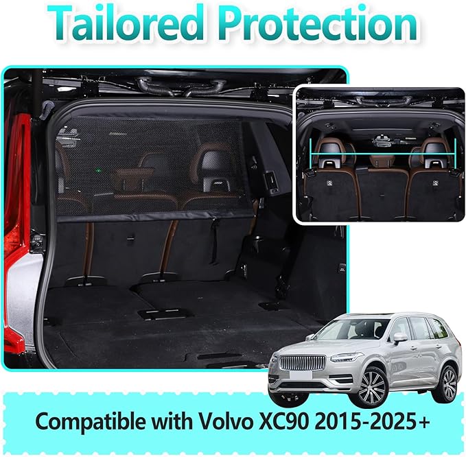 Pet Restraint Net Dog Fence Car Backseat Divider Vehicle Gate Cargo Area Travel Trunk Mesh Net Screen for Volvo XC90 2015 2016 2017 2018 2019 2020 2021 2022 2023 2024 2025+ (Black, for XC90 2015+)