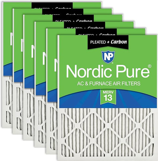 Nordic Pure 14x30x1 (Actual Size: 13 15/16 x 29 15/16 x 3/4) Pleated Air Filters MERV 13 Plus Carbon 6 Pack